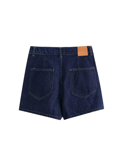 2025 Women's Fashion Flip Pocket Decoration Short Flip Collar Slim fit denim Top + Asymmetric Denim Skirt 2 Piece Set Good Vibrations