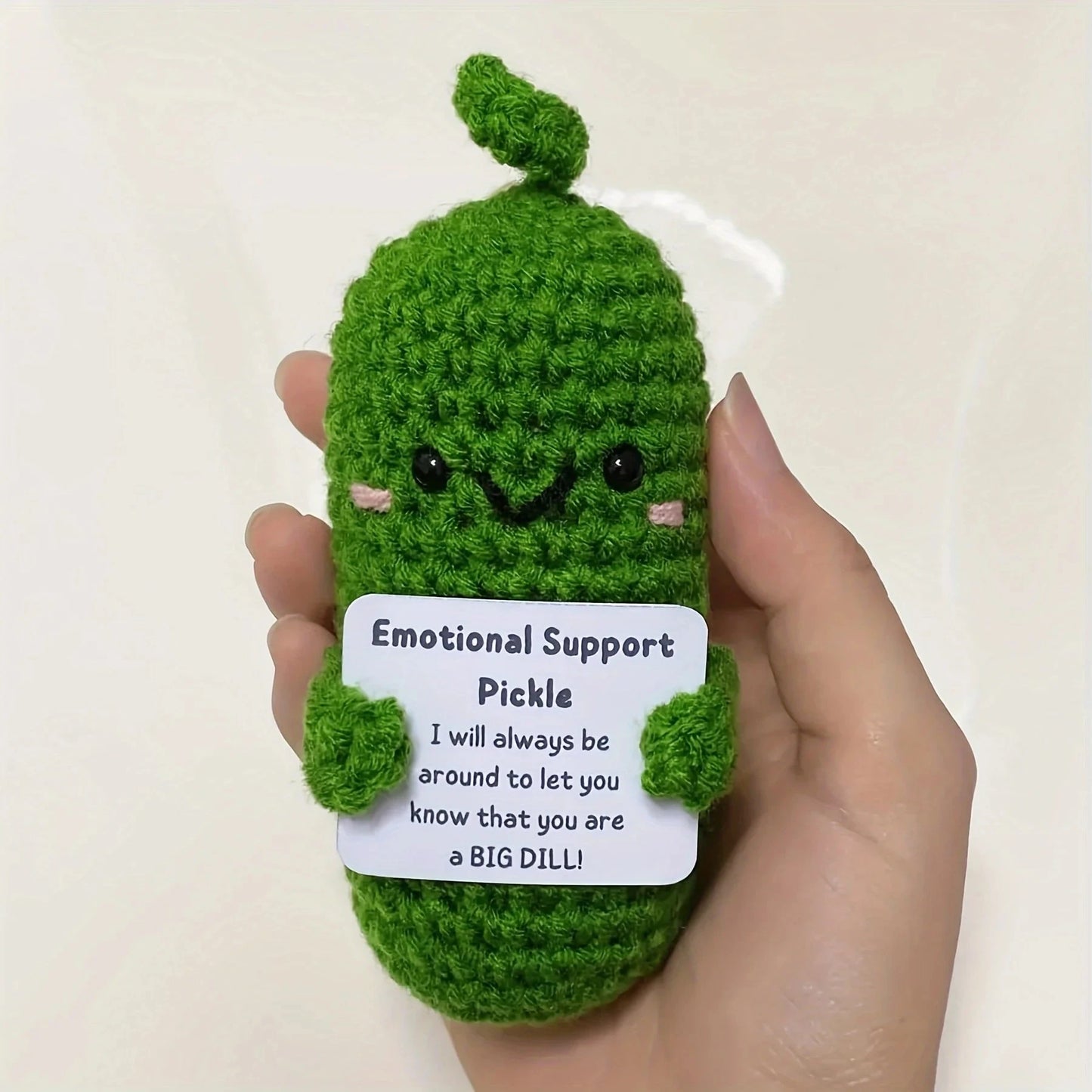 Cute Handmade Plush Doll Knitted Cucumber Décor with Positive Message Valentine's Day New Year Birthday Gift for Kid and Couples Good Vibrations