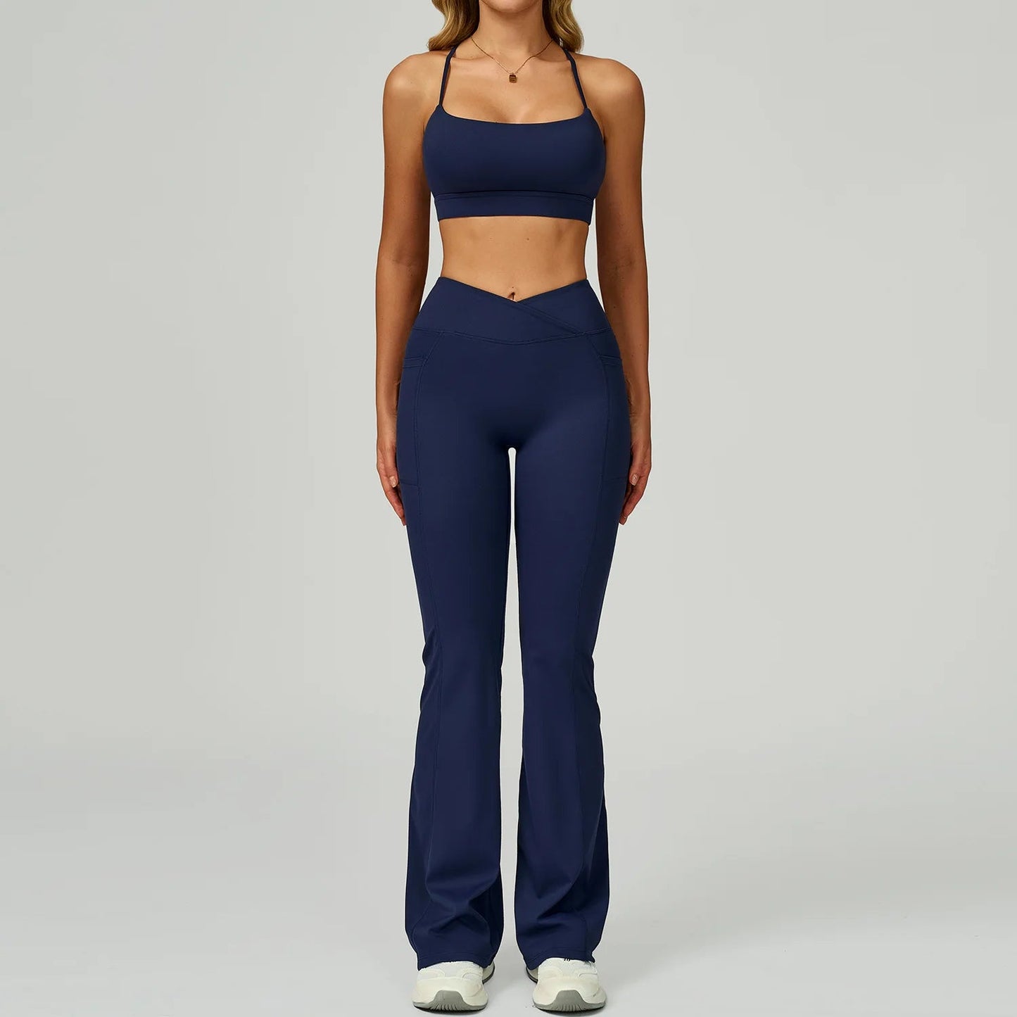 2 Pieces Yoga Set Women Tracksuits Sport Bras Workout Tops Yoga Clothes Fitness Leggings Flared Pant Gym Set Seamless Yoga Suit Good Vibrations