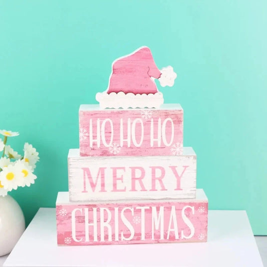 Christmas Tiered Tray Decor Wooden Table Centerpiece Merry Christmas Xmas/Gingerbread/Truck/Pink&Red Hohoho Chirstmas Family Gat Good Vibrations