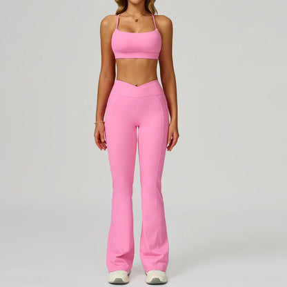2 Pieces Yoga Set Women Tracksuits Sport Bras Workout Tops Yoga Clothes Fitness Leggings Flared Pant Gym Set Seamless Yoga Suit Good Vibrations