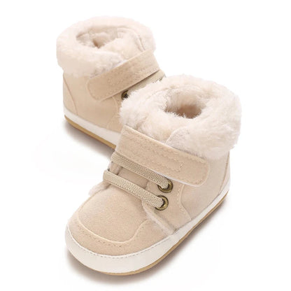 HAIZHIW 0-18M NEW Winter Baby Boys Girls High Tops Sneakers Rubber Anti-Slip Sole Fleece for Warmth Infant Newborn Shoes Good Vibrations