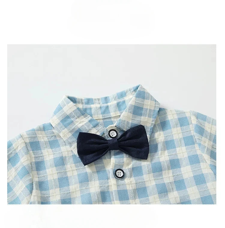Performance Outfit for Boys Summer Short Sleeve Top Set Suspenders T-Shirt Kids Clothes Baby Gentleman Bow Tie Toddler Two-Piece Good Vibrations