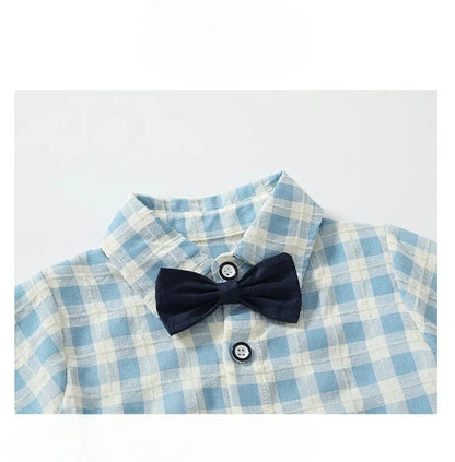 Performance Outfit for Boys Summer Short Sleeve Top Set Suspenders T-Shirt Kids Clothes Baby Gentleman Bow Tie Toddler Two-Piece Good Vibrations