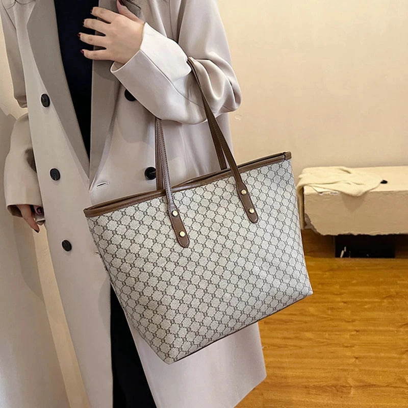 Large Capacity Shoulder Bag Women's PU Leather Handbag for Commuting and Casual Use Versatile Tote Bag Good Vibrations