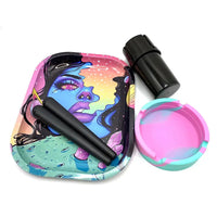 5Pcs Cigarette Plastic Herb Grinder Tobacco Silicone Round Ashtray Metal Rolling Tray 18X14cm Storage Tube Container Smoking Set GOOD Vibrations Adult Super Store