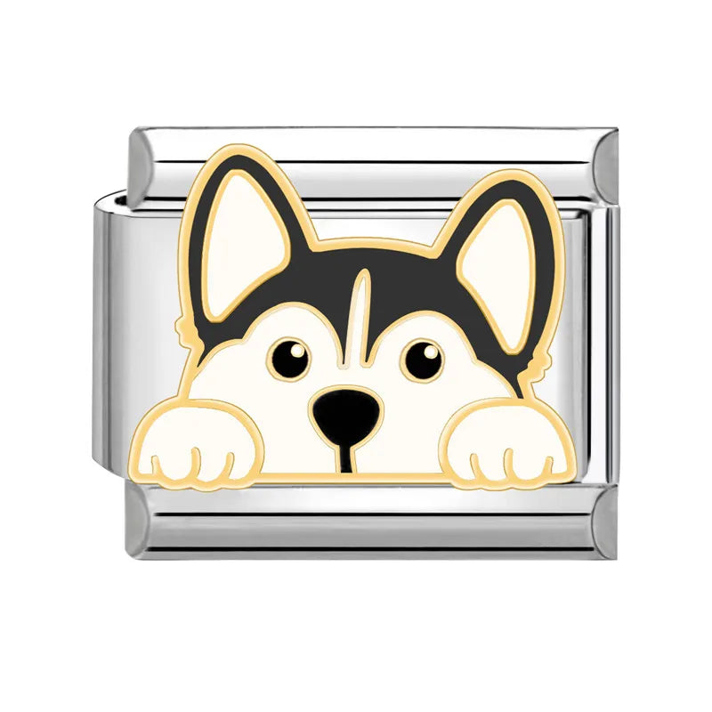 Cartoon Charm Teddy Corgi Shiba Inu Pet Dog Italian Charm Links Fit 9mm Bracelet Stainless Steel DIY Jewelry Making Wholesale Good Vibrations