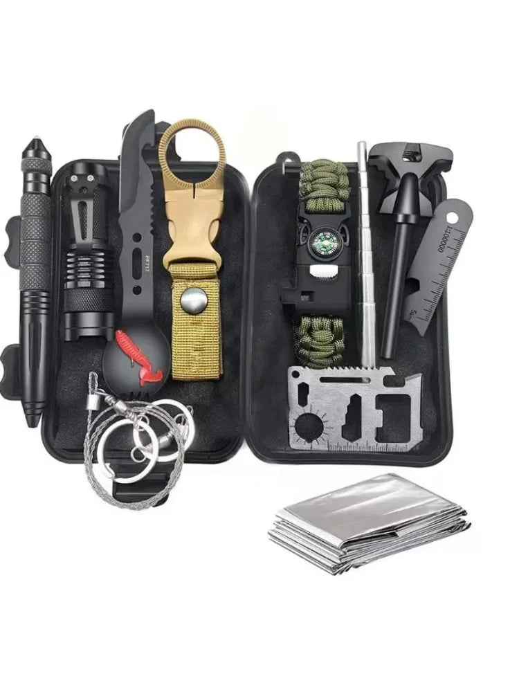 Survival Kit military Camping Multifunction Defense Equipment First Aid SOS for Wilderness Adventure With knife Thermal Blanket Good Vibrations