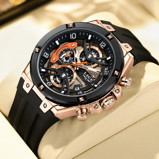 LIGE Luxury Military Men Watch Waterproof Luminous Date Sport Man Wristwatch Chronograph Silicone Strap Quartz Men's Watches Good Vibrations
