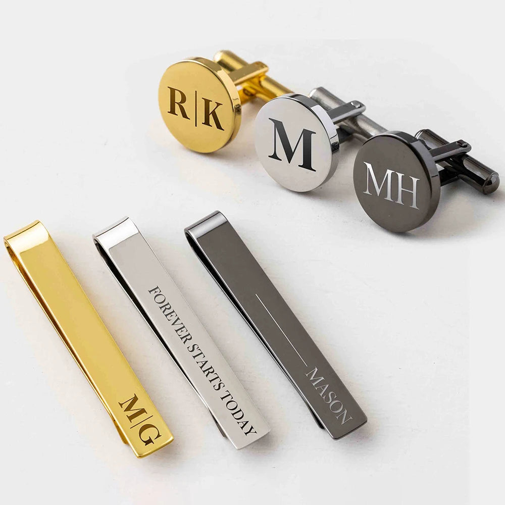 Custom Metal Cufflinks Tie Clip & Rectangle Gift Box Engraved Gift for Dad and Groomsmen Personalized Best Man Cufflinks Set Good Vibrations