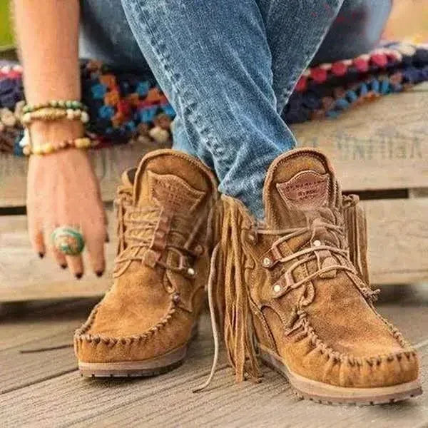 Boots Women 2024 Plus Size Tassel Short  Autumn and Winter New Flat Boots Retro Fashion Thick Sole Ankle Keep Women Boots  Goth Good Vibrations