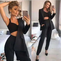 New Women Elegant Office Suits Pants 3PCS Breathable Turndown Collar Women Jacket Dress Suits Slim Jacket+Vest +Pants Suit Set Good Vibrations