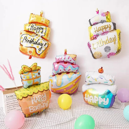 Happy Birthday Cake Aluminum Film Balloons Photo Props Supply Children Baby Birthday Party Decoration Sweet Photos Taking Ballon Good Vibrations