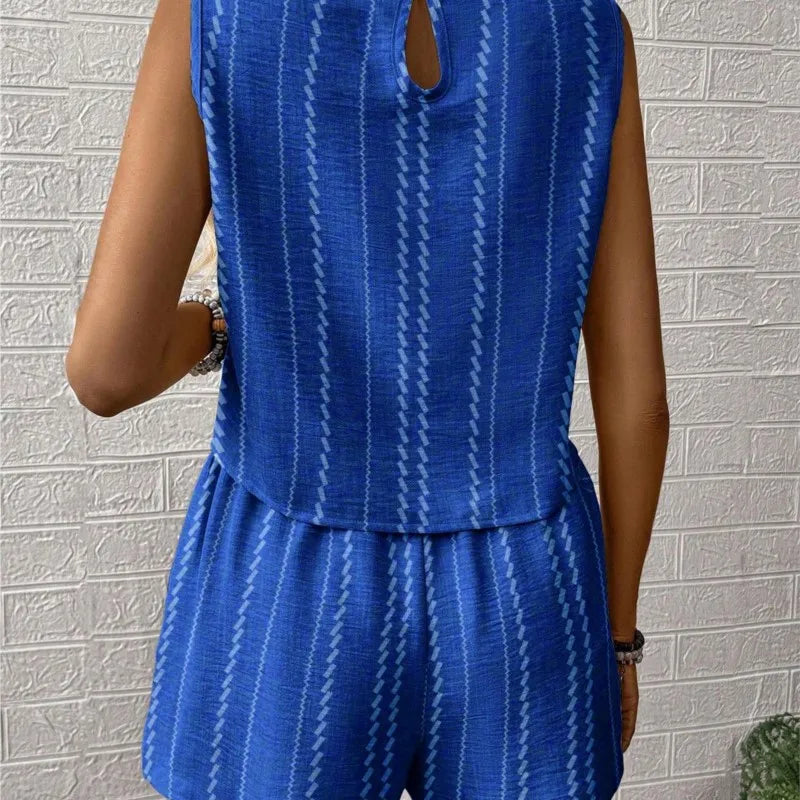 Women's Two Piece Sets 2025 Summer Casual Loose Crafts Striped Printed Sleeveless Vest Shorts 2-piece Set Suit Women Streetwear Good Vibrations