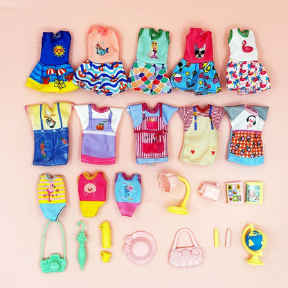 26pcs Fashion Doll Outfit Set for 5.5" Dolls - Includes 5 Dresses, 5 T-Shirt Dresses 3 Swimsuits & 13 Mini Accessories Gift Toy Good Vibrations