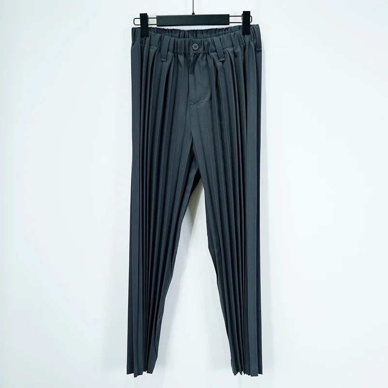 Miyake Pleated Men's Suit Solid-Color Pleats Blazer + Slim-Fit Straight-Leg Pants Plisse 2025 Fall New Minimalist Fold Suit Good Vibrations