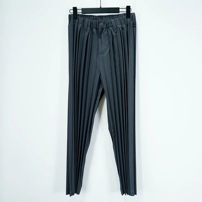 Miyake Pleated Men's Suit Solid-Color Pleats Blazer + Slim-Fit Straight-Leg Pants Plisse 2025 Fall New Minimalist Fold Suit Good Vibrations