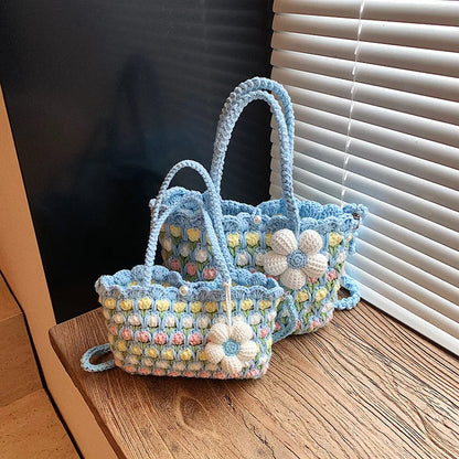 Crochet Crossbody Bag for Women Girl Handmade Color Block Handbag Lightweight Casual Summer Daily Purse Good Vibrations