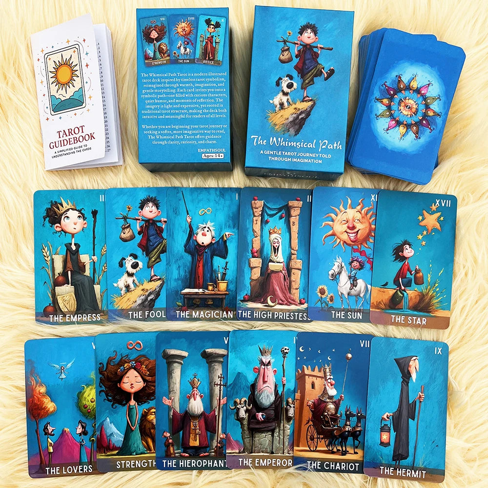 Original Tarot Card, The Whimsical Path, 78 Cards with Guidebook, Illustration Style, Card games, Divination Tools, 12*7cm, 14+ Good Vibrations