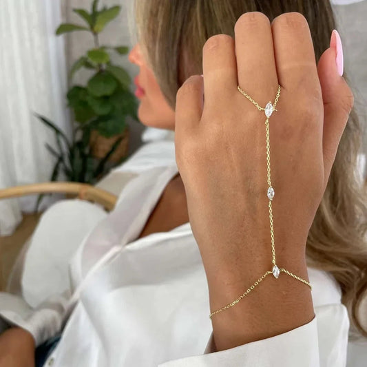 2025 Party Bohemia Rhombus Crystal Bracelet Hand Jewelry for Women Simple Thin Chain Finger Bracelet Jewelry Accessories Gift Good Vibrations