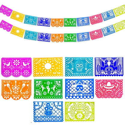 3PCS Mexican Party Decor Set, Vibrant Papel Picado Bunting-Plastic Fiesta Garland for Cinco De Mayo, Wedding, Birthday Carnival Good Vibrations