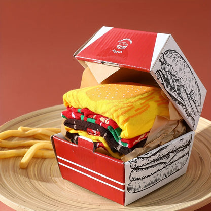 Two pairs of colorful burgers patterns men and women on the eve of Halloween Give Friends Socks Four Seasons Autumn and Winter Good Vibrations