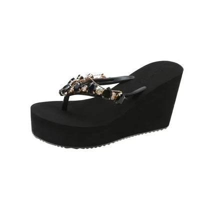 Flip Flops Women New High Heeled Slippers Women Diamond Slope Heel Slippers Elegant Fashion Beach Sandals Womens Sexy Shoes Good Vibrations