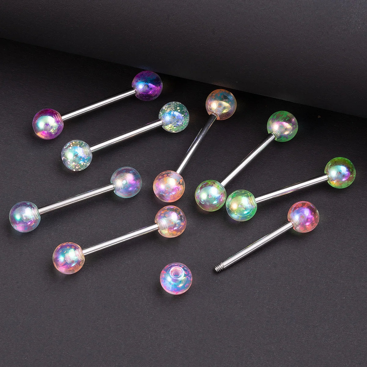 8/16/24PCS Candy Color Tongue Rings Acrylic Ball Nipple Ring Piercing 14G Stainless Steel Barbell Tongue Jewelry for Women 15mm Good Vibrations