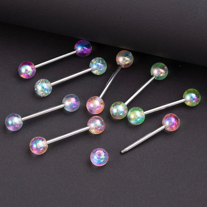 8/16/24PCS Candy Color Tongue Rings Acrylic Ball Nipple Ring Piercing 14G Stainless Steel Barbell Tongue Jewelry for Women 15mm Good Vibrations