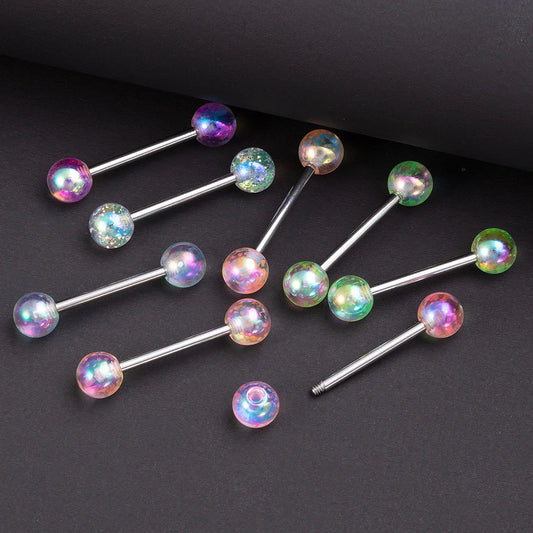 8/16/24PCS Candy Color Tongue Rings Acrylic Ball Nipple Ring Piercing 14G Stainless Steel Barbell Tongue Jewelry for Women 15mm Good Vibrations