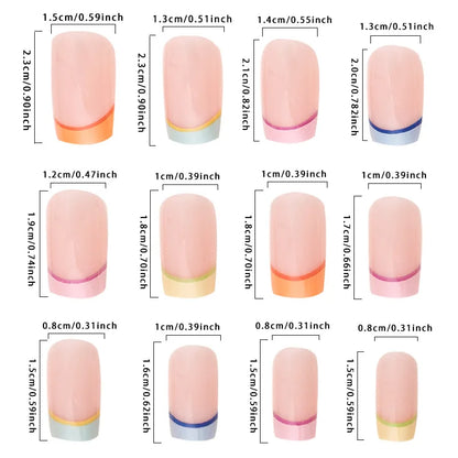 Pink French Style Fake Nails Pink Gradient Press on Nails Sweet Girls Charms Manicure Square Head Ballerina False Nails Patches Good Vibrations