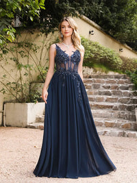 Spaghetti Straps Navy Blue A Line Evening Dresses 2025 Elegant Beaded Appliques Illusion Prom Gowns Formal Party Vestido De Gala Good Vibrations