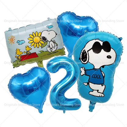 Snoopy Birthday Balloons Set boy girl Number Balloon Suit Foil Ballon Cartoon Birthday Party Supplies Decor Baby Shower Gift Good Vibrations