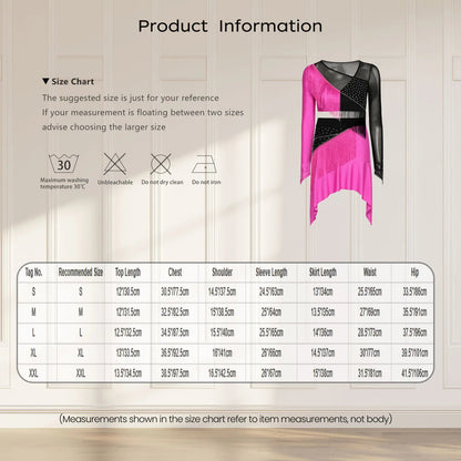 Women Lyrical Dance Outfit Set Modern Contemporary Dancewear Tassel Long Sleeve Mesh Crop Top with Skirted Leotard Ballet Outfit Good Vibrations
