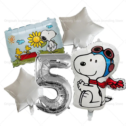 Snoopy Birthday Balloons Set boy girl Number Balloon Suit Foil Ballon Cartoon Birthday Party Supplies Decor Baby Shower Gift Good Vibrations