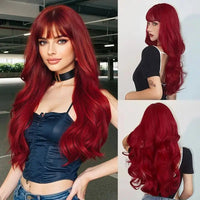Wine Red Synthetic Wig for Women With Natural Wavy Long Curls, Suitable for Daily Cosplay, Heat-Resistant Full Head Cover Good Vibrations