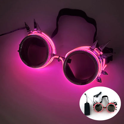 LED Funny Sunglasses Futuristic Soldier Round LED Steampunk Glasses Birthday Halloween Christmas Concert Steampunk Toy Glasses Good Vibrations