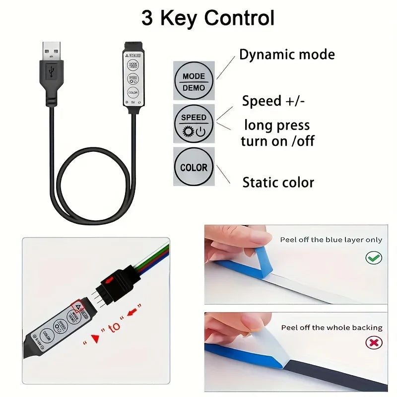 Led Lights for TV 3 Keys Button Control Led Strip USB 5V Tape Lights for TV Backlight Home Party Decoration Flexible Ribbon - Good Vibrations