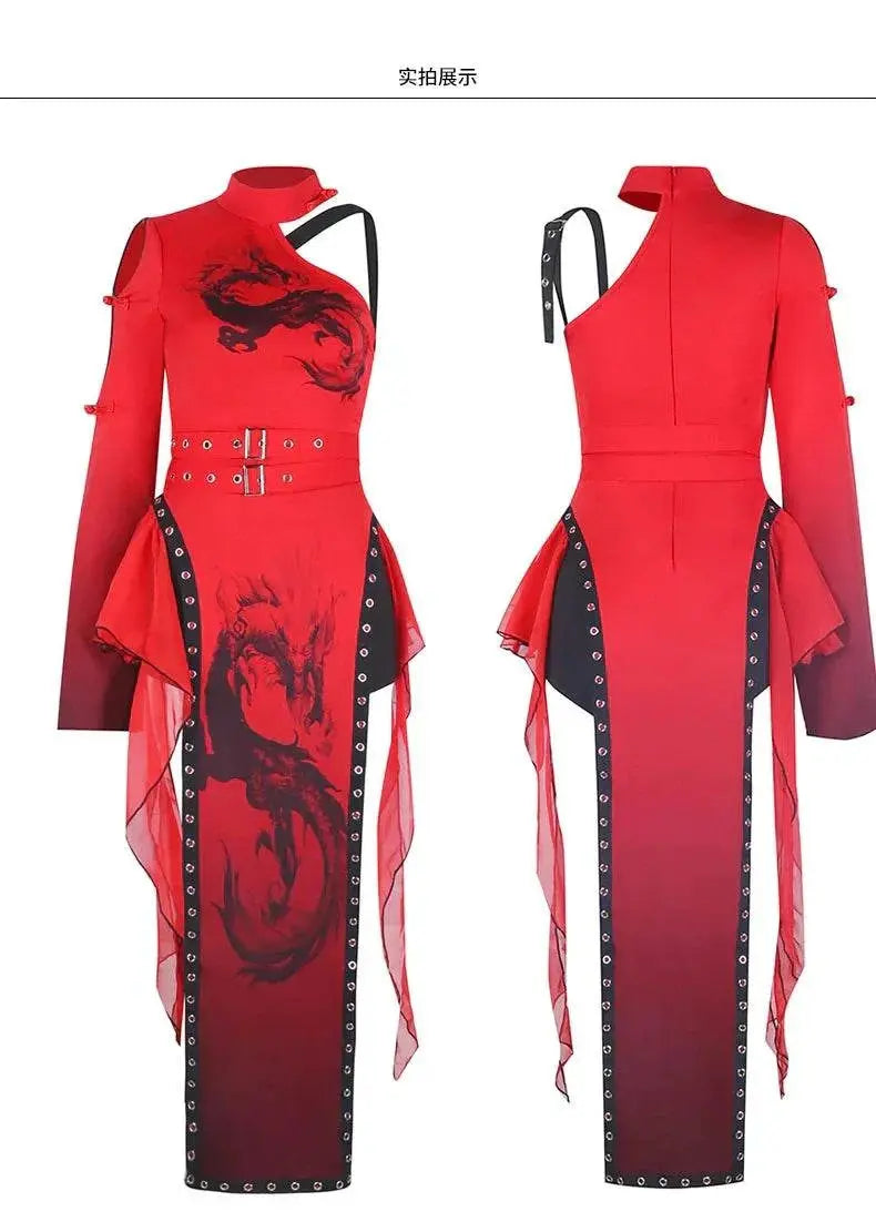 Jazz Costume Chinese Style Red Fashion Business Show Series Women Group Singing Costume GOOD Vibrations