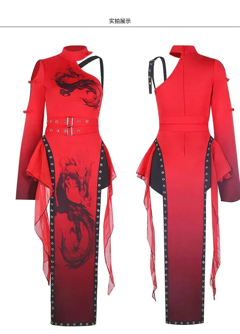 Jazz costume in Chinese style, red fashion business show series for women.