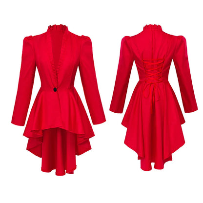 Women Medieval Victorian Costume Tuxedo Tailcoat Gothic Steampunk Trench Irregular Hem Vintage Frock Outfit Coat Party Dress Good Vibrations