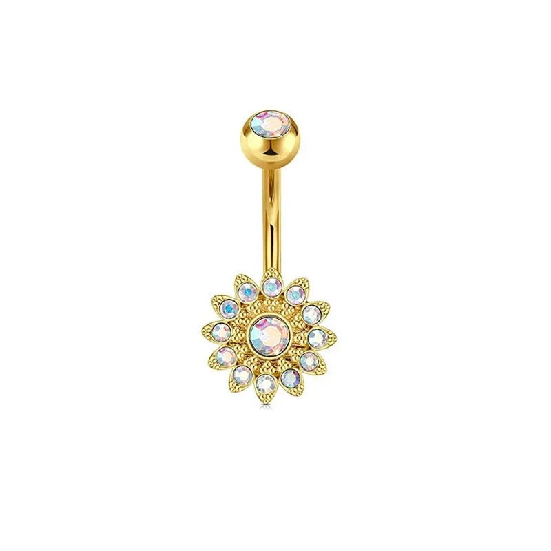 1Pc Gold Color Stainless Steel Belly Ring, Flower Heart Shaped CZ Crystal Navel Belly Button Rings Butterfly Navel Piercings 14G Good Vibrations Adult Super Store