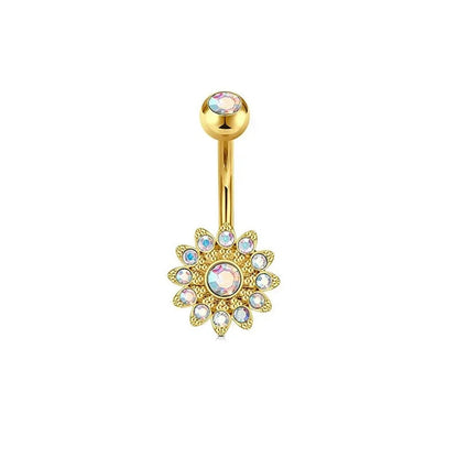 1Pc Gold Color Stainless Steel Belly Ring, Flower Heart Shaped CZ Crystal Navel Belly Button Rings Butterfly Navel Piercings 14G Good Vibrations Adult Super Store