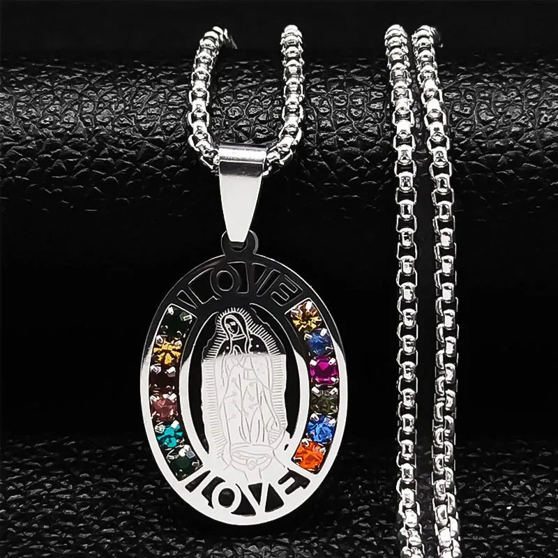 Catholic Jesus Cross Stainless Steel Necklace Saint Benedict Crystal Virgin Mary Pendant Crucifix Male Necklaces Jewelry cruz Good Vibrations