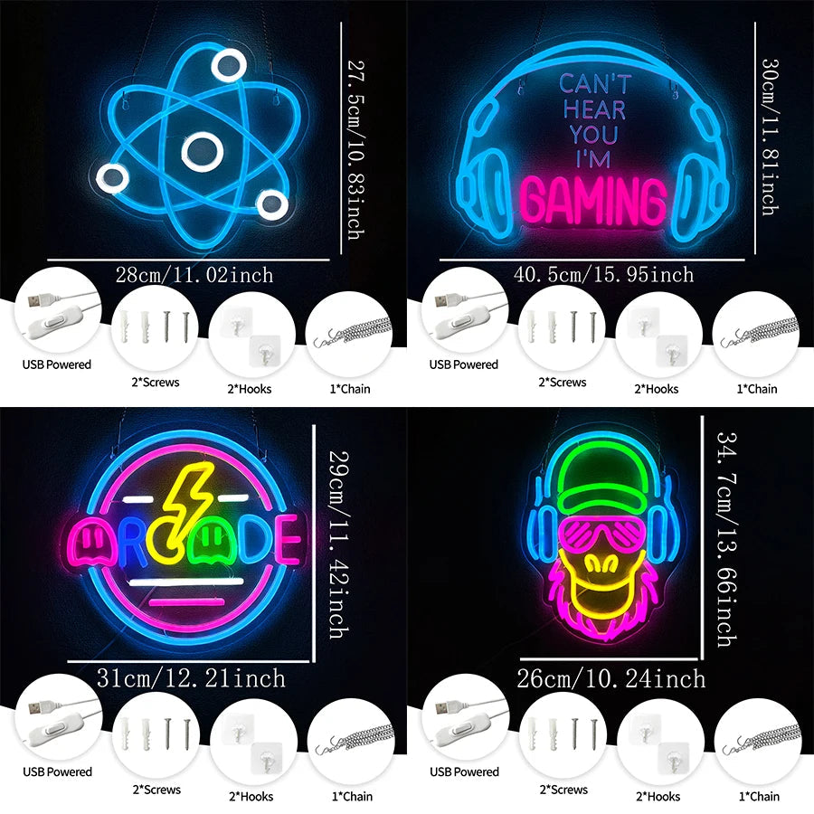 Game Neon Sign, Earphone Icon Aesthetic Operation Light, Used For Artistic Decor Of Rooms, Game Rooms, Clubs And Man Caves. Good Vibrations
