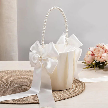 Flower Girl Baskets for Wedding,Ivory Flower Girl Basket With Pearl Handle ,Wedding Baskets for Flower Girls Good Vibrations