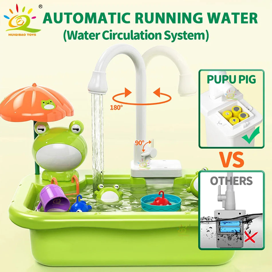 Kids Kitchen Sink Toys Electric Dishwasher Playing Toy With Running Water Pretend Play Food Fishing Toy Role Playing Girls Gift Good Vibrations