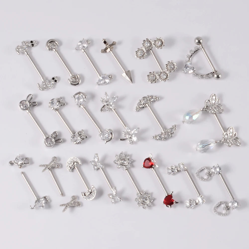 6Pairs/Lot 361L Surgical Steel Nipple Barbell Ring Moon Nipple Ring Scissors Nipple Shield 14G Tongue Piercing Body Jewelry Good Vibrations