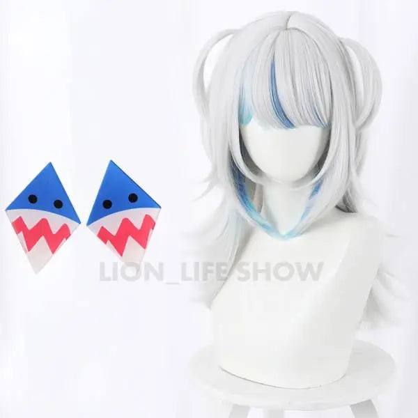 VTuber Hololive English Cosplay Gawr Gura Wig Cute Wig Hololive English Cosplay Hair Gawr Gura headdress Good Vibrations
