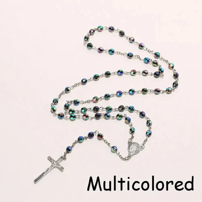 Fashion Vintage Cross Necklace Rosary Beads Chain Jesus Crucifix Virgin Mary Pendant Chain Jewelry Necklace Good Vibrations